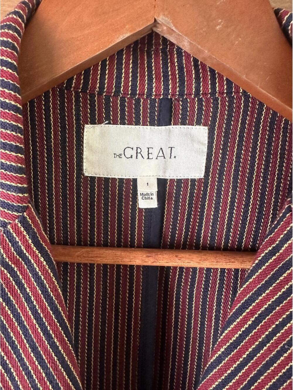 The GREAT. Shrunken Blazer Country Road Pinstripe Red Blue Women’s size 1 Small - Picture 7 of 14